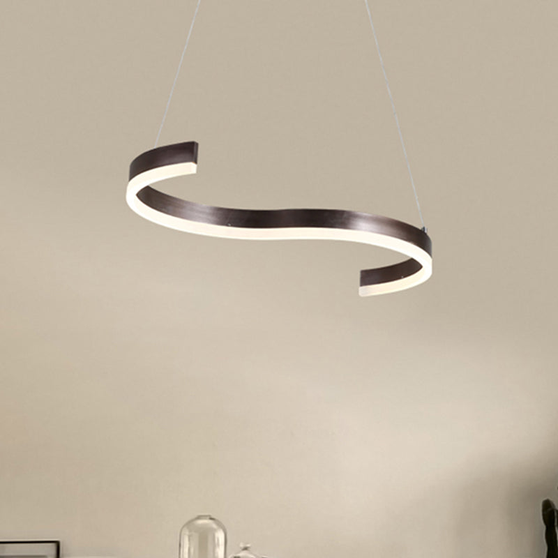 Contemporary 1-Light Chandelier - 25.5/31.5 Wide Brown S-Shaped Pendant With Acrylic Shade In