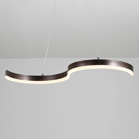 Contemporary 1-Light Chandelier - 25.5/31.5 Wide Brown S-Shaped Pendant With Acrylic Shade In