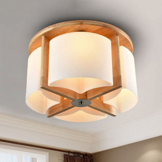 Modernist Brown Bedroom Flush Mount Ceiling Light with Cylinder Wood Shade (4/6 Lights)