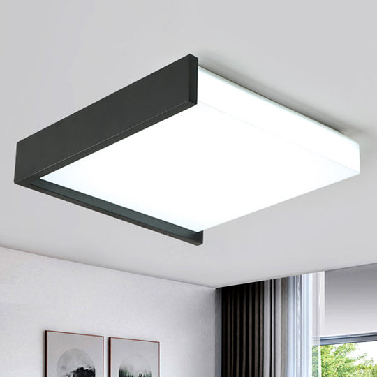 LED Flush Ceiling Light for Bedroom - 16"/19.5" Wide, Black/White with Warm/White Light and Brick Acrylic Shade