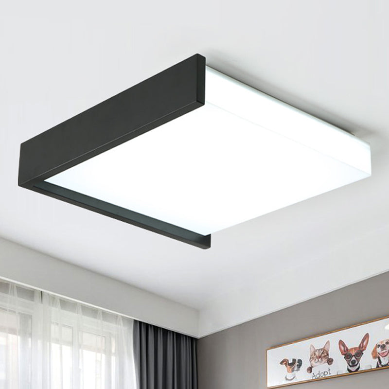 LED Flush Ceiling Light for Bedroom - 16"/19.5" Wide, Black/White with Warm/White Light and Brick Acrylic Shade