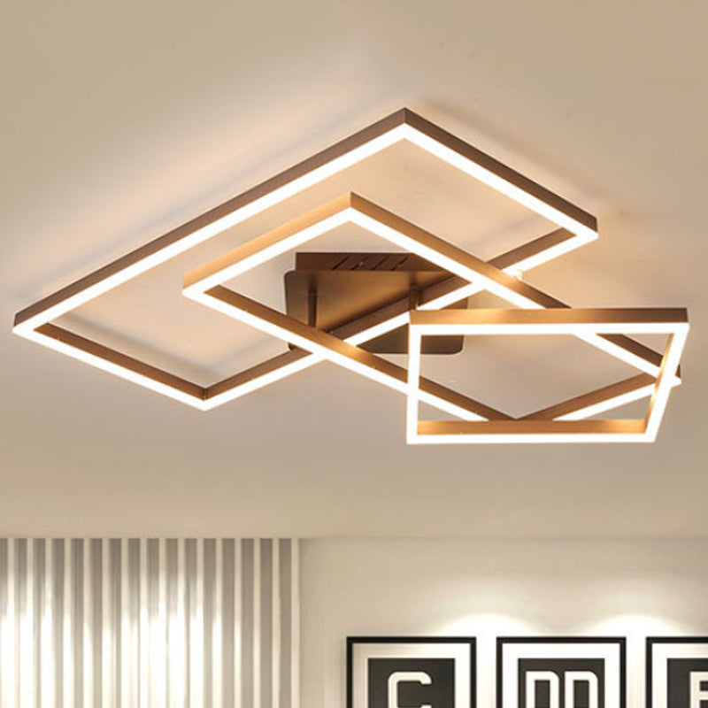 Modern Metal Geometric Semi Flush Light with LED 2/3/4 Lights in Brown, White/Warm Light