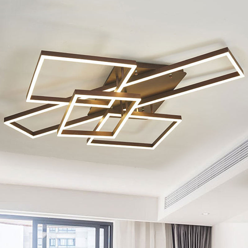 Modern Metal Geometric Semi Flush Light with LED 2/3/4 Lights in Brown, White/Warm Light