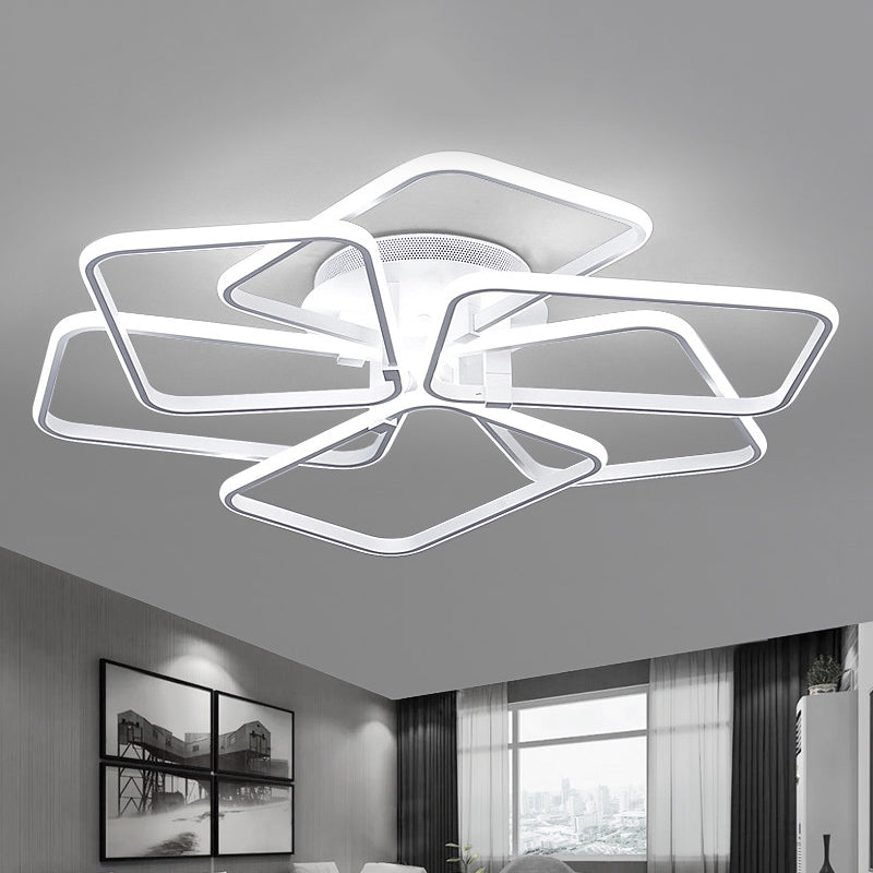 Modernist White Led Acrylic Semi Flush Lighting: 6 Rectangular Rings 31.5/39 Wide / 31.5