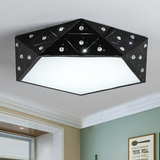 Modern Geometric Flushmount Nordic LED Light - Crystal Accents, Black/White, 16"/19.5" Wide