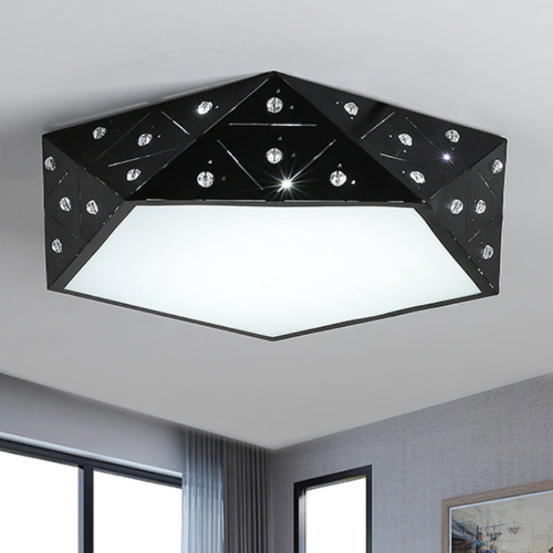 Modern Geometric Flushmount Nordic LED Light - Crystal Accents, Black/White, 16"/19.5" Wide