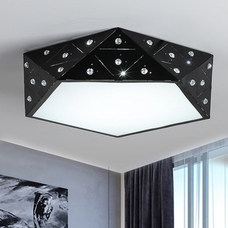 Modern Geometric Flushmount Nordic LED Light - Crystal Accents, Black/White, 16"/19.5" Wide