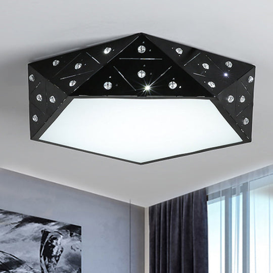 Modern Geometric Flushmount Nordic LED Light - Crystal Accents, Black/White, 16"/19.5" Wide