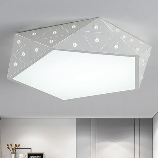 Modern Geometric Flushmount Nordic LED Light - Crystal Accents, Black/White, 16"/19.5" Wide