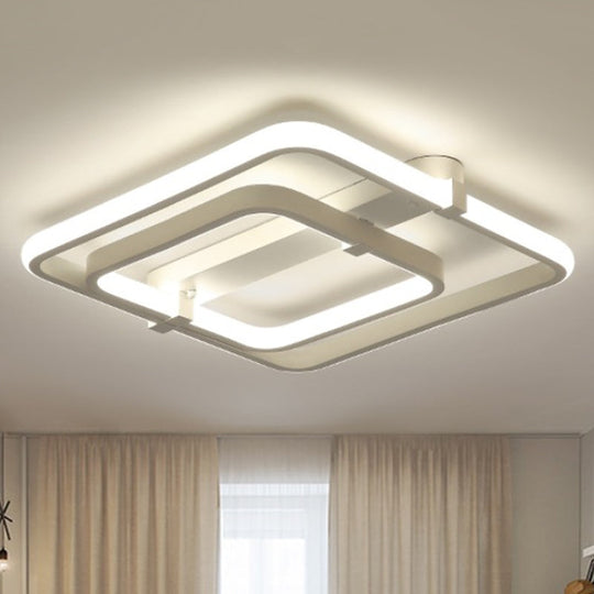 Sleek Rectangular Acrylic Semi Flush Modernist Ceiling Light Fixture with White/Warm LED Lighting - 2/3 Lights