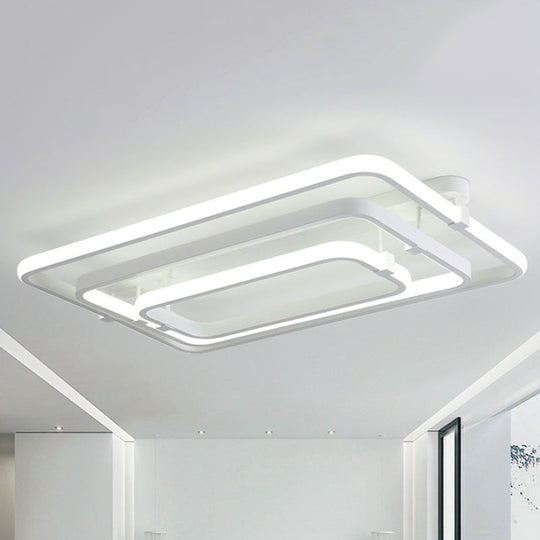 Sleek Rectangular Acrylic Semi Flush Modernist Ceiling Light Fixture with White/Warm LED Lighting - 2/3 Lights