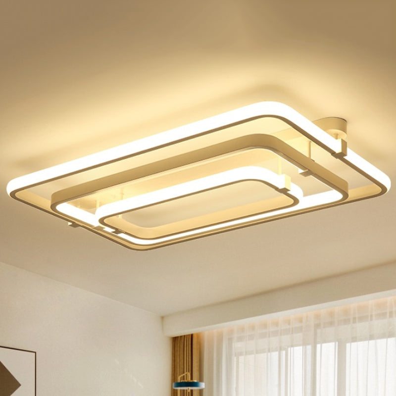 Sleek Rectangular Acrylic Semi Flush Modernist Ceiling Light Fixture with White/Warm LED Lighting - 2/3 Lights