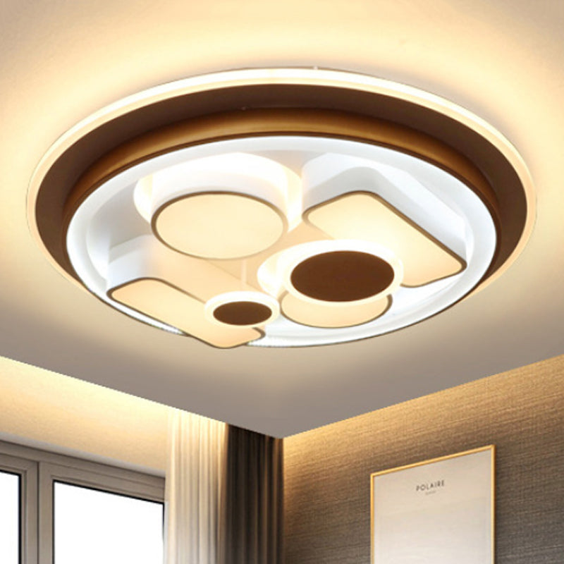 Minimalist Led Flush Light In Brown With Acrylic Shade - Round/Rectangular Ceiling Lighting Fixture