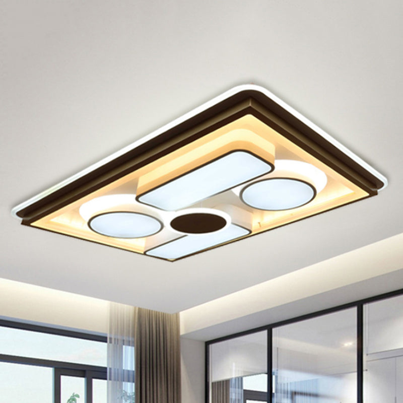 Minimalist Led Flush Light In Brown With Acrylic Shade - Round/Rectangular Ceiling Lighting Fixture