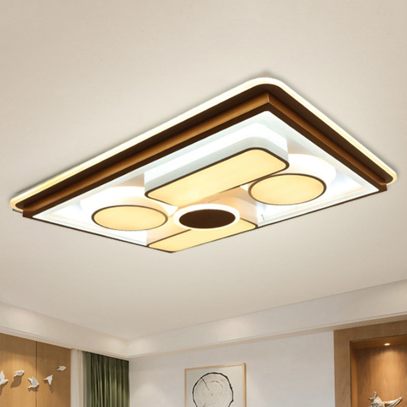 Minimalist Led Flush Light In Brown With Acrylic Shade - Round/Rectangular Ceiling Lighting Fixture