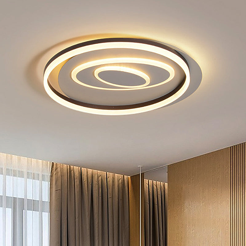 Modernist Ring Semi Flush Mount Metal LED Ceiling Fixture for Bedroom - Brown with White/Warm Light