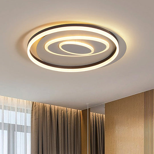 Modernist Ring Semi Flush Mount Metal LED Ceiling Fixture for Bedroom - Brown with White/Warm Light