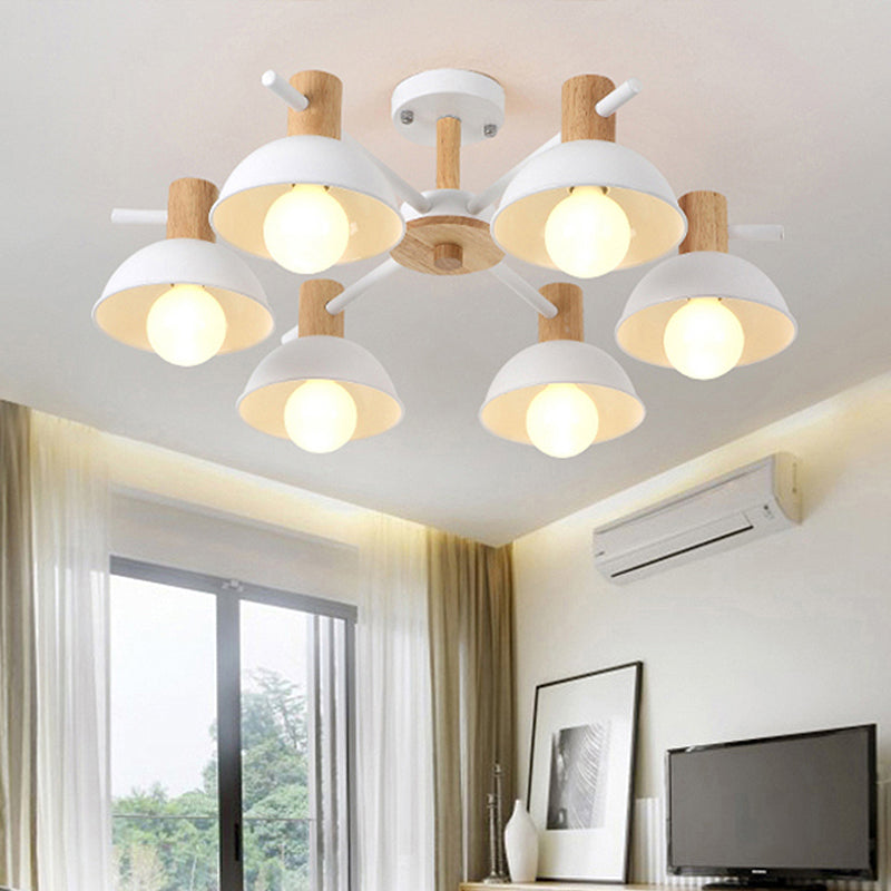 Modern Dome Rubber Chandelier Pendant Light - 3/6 Lights White Led Ceiling Fixture With Radial