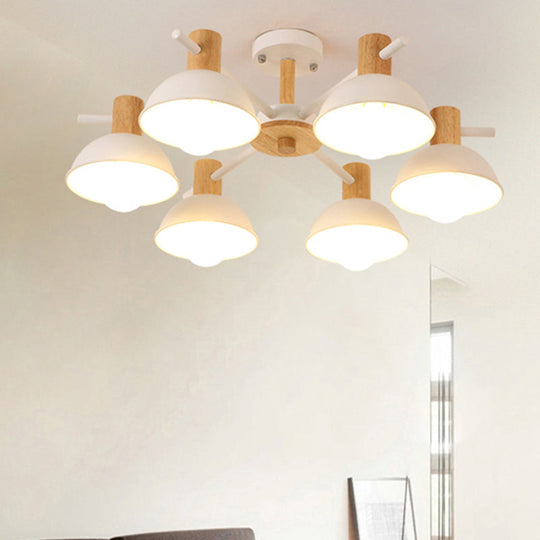 Modern Dome Rubber Chandelier Pendant Light - 3/6 Lights White Led Ceiling Fixture With Radial