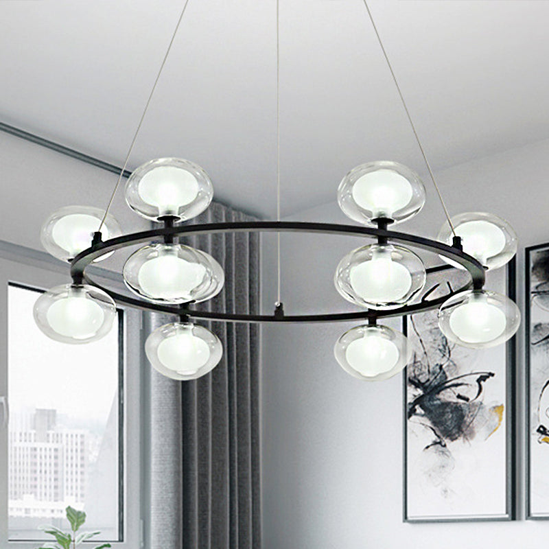 Contemporary Metal Chandelier Lamp - Black Led Pendant Light With Clear Glass Shade