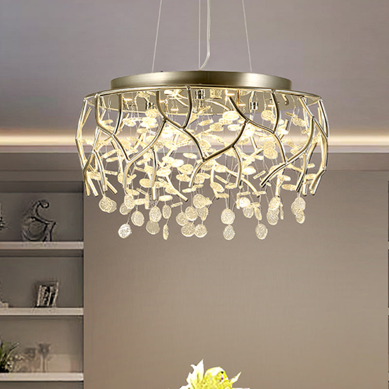 Contemporary Branch Chandelier: Ripple Glass Led Warm/White Light Chrome / Warm