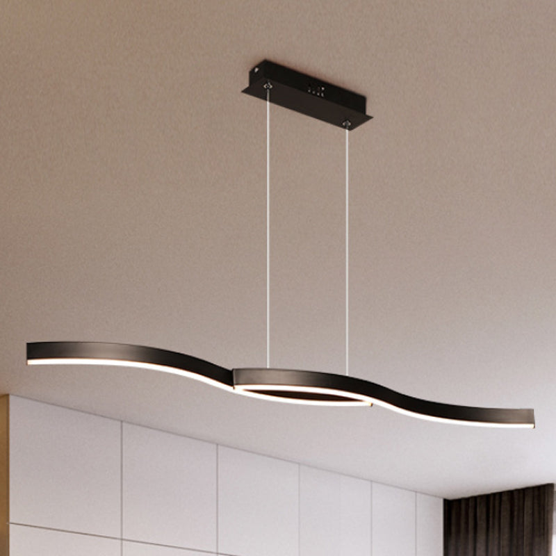 Wavy Acrylic Chandelier Light: Modern Black LED Ceiling Pendant, Warm/White Light, 39"/41" W