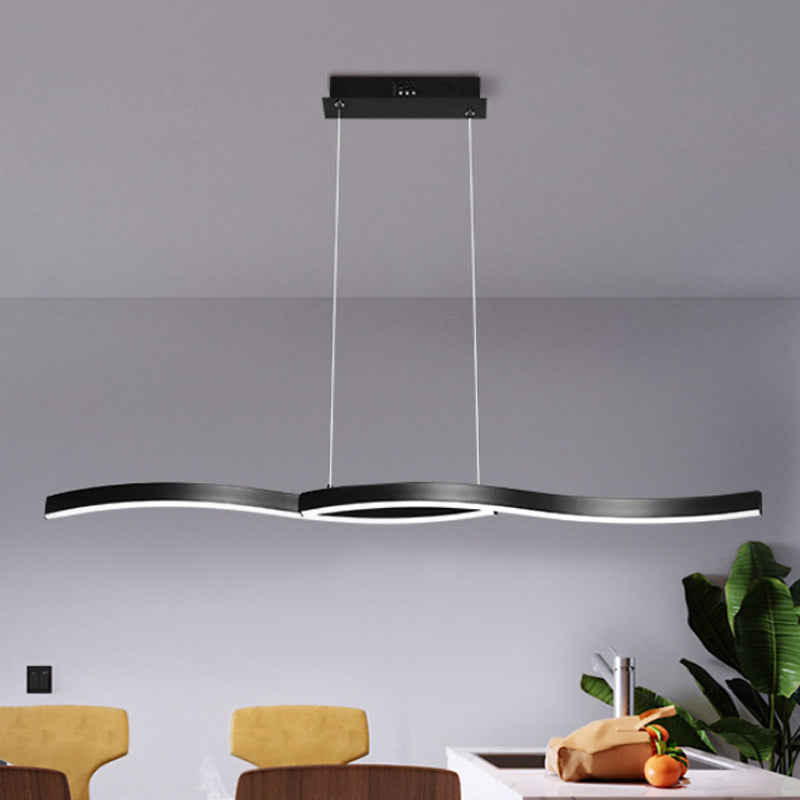 Wavy Acrylic Chandelier Light: Modern Black LED Ceiling Pendant, Warm/White Light, 39"/41" W