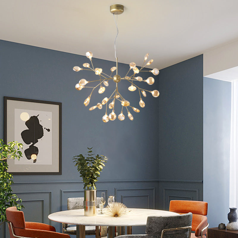 Artistic Heracleum LED Chandelier with Tan Blown Glass for Dining Room Ceiling