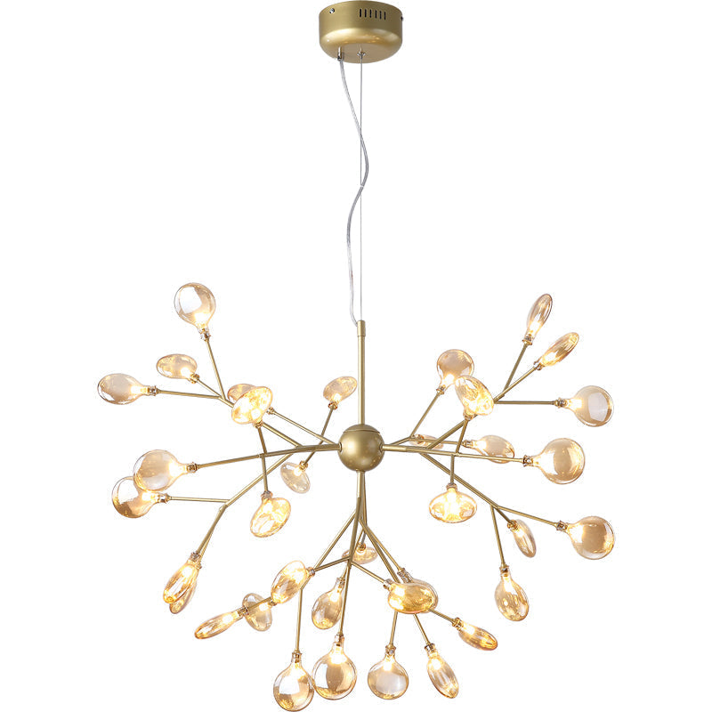 Heracleum Led Chandelier: Elegant Tan Blown Glass Hanging Light For Dining Room