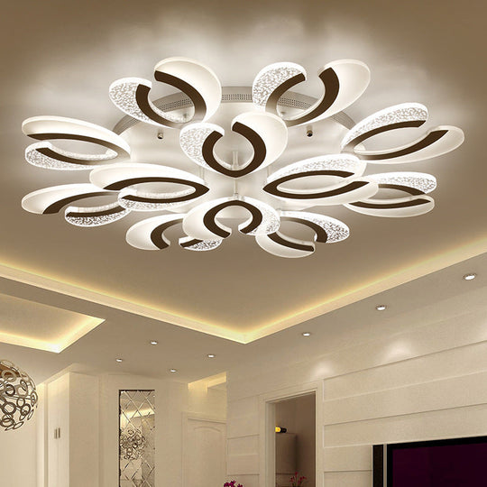 Minimalistic White Floral Led Acrylic Flush Mount Light For Living Room Ceiling