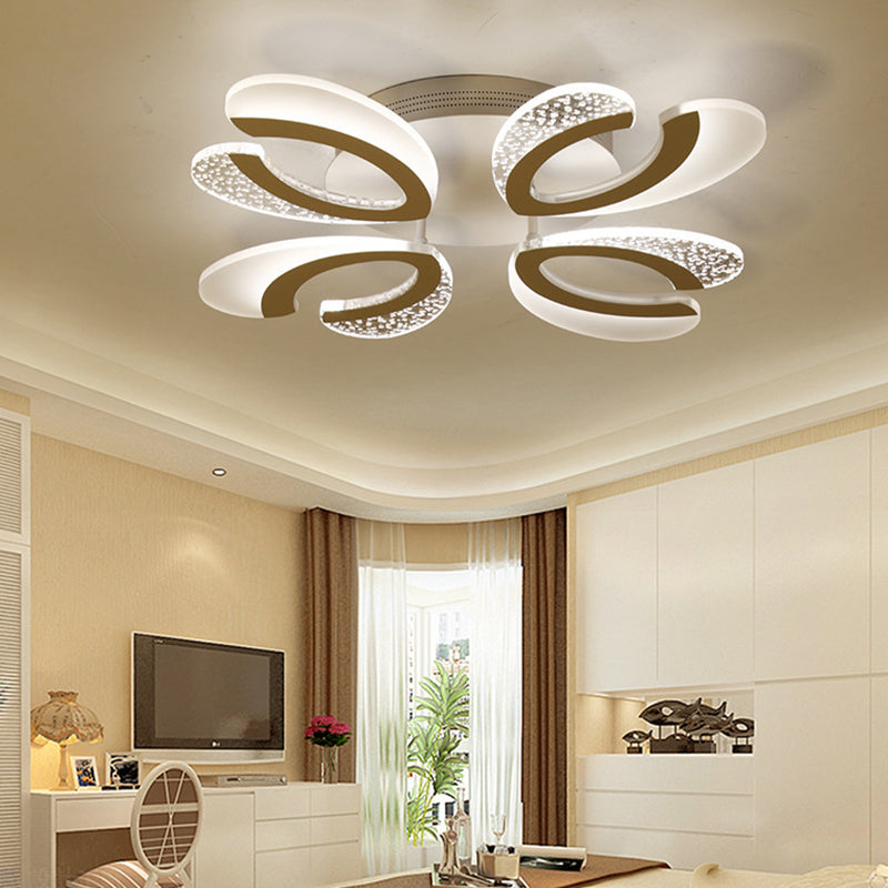 Minimalistic White Floral LED Acrylic Flush Mount Light for Living Room Ceiling