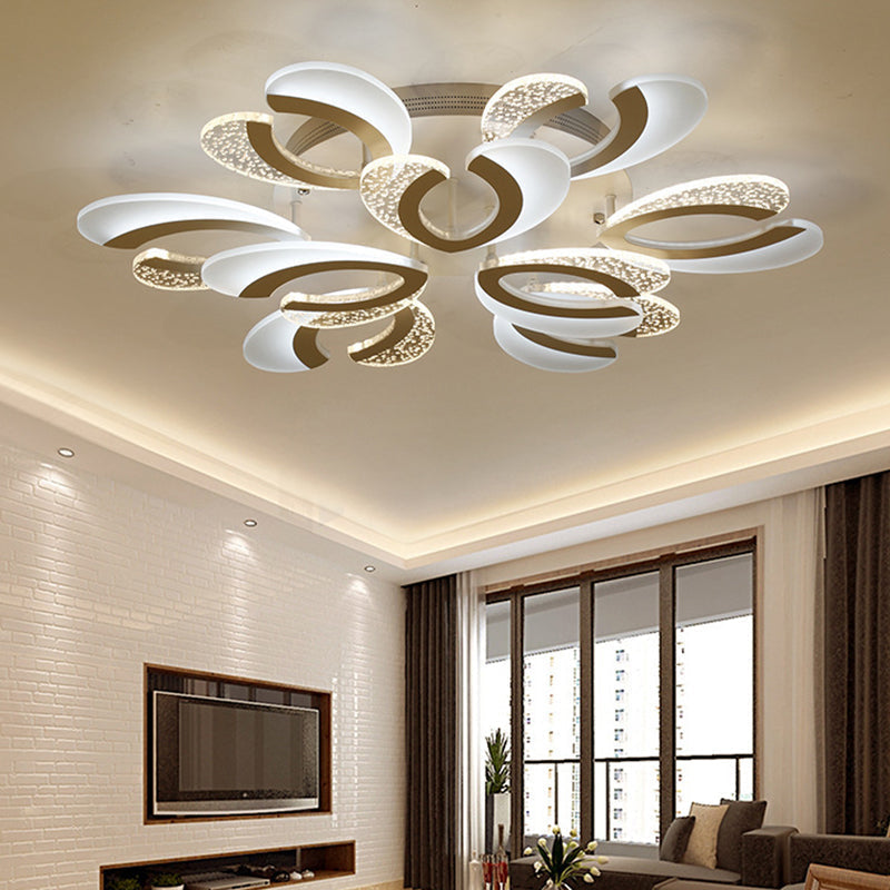 Minimalistic White Floral LED Acrylic Flush Mount Light for Living Room Ceiling