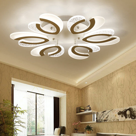 Minimalistic White Floral LED Acrylic Flush Mount Light for Living Room Ceiling