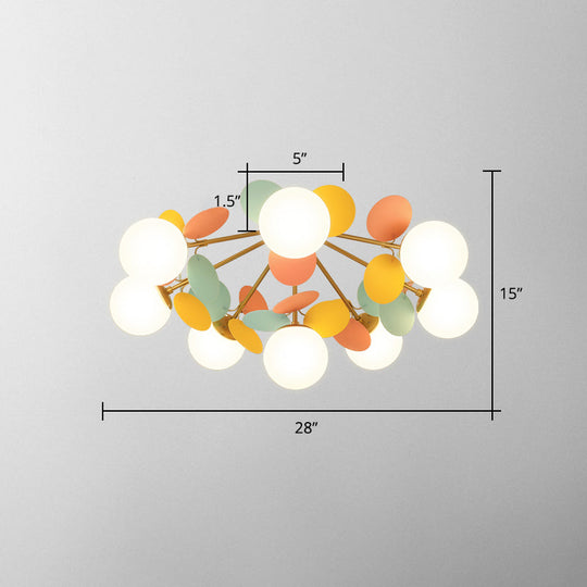 White Glass Semi Flush Circle Chandelier for Children's Room - Creative Ceiling Light Fixture