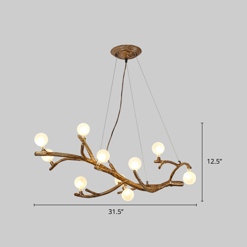 Modern Metal Tree Branch Island Lighting Fixture With Art Deco Wood Suspension And Acrylic Ball