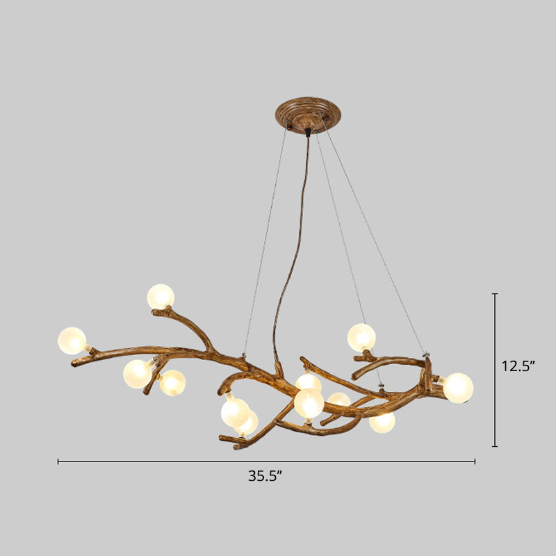 Modern Metal Tree Branch Island Lighting Fixture With Art Deco Wood Suspension And Acrylic Ball