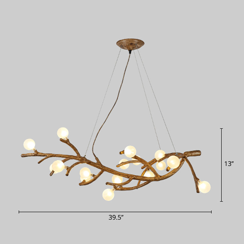 Modern Metal Tree Branch Island Lighting Fixture With Art Deco Wood Suspension And Acrylic Ball