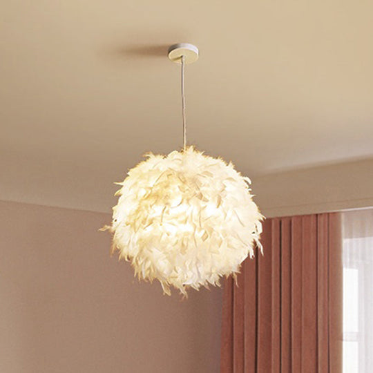 White Minimalistic Bedroom Pendant Light with Feather Detail