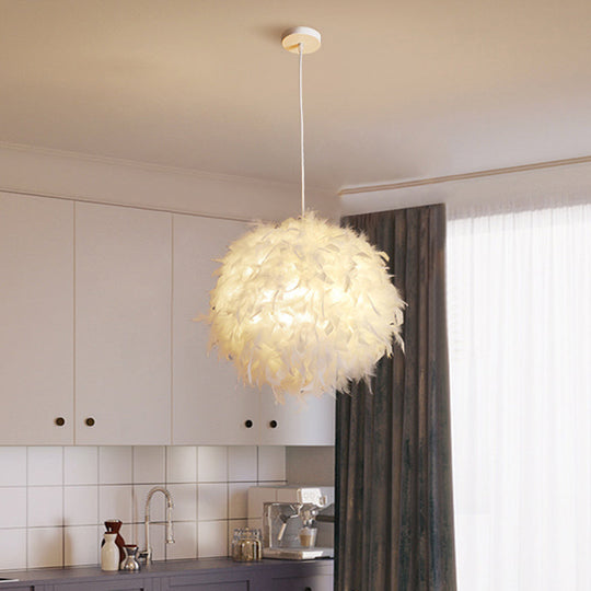 White Minimalistic Bedroom Pendant Light with Feather Detail