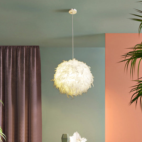 White Minimalistic Bedroom Pendant Light with Feather Detail