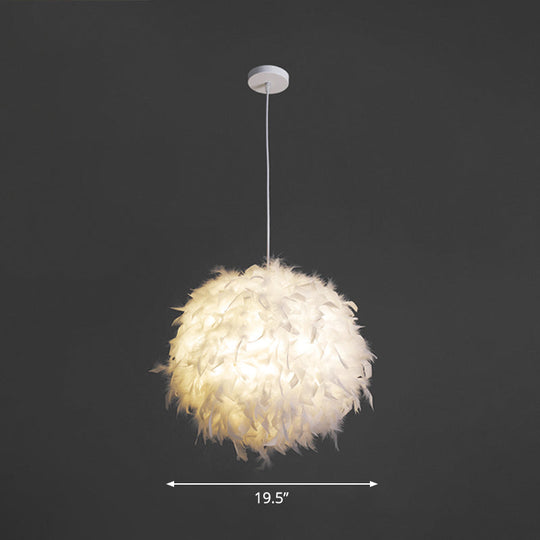 White Minimalistic Bedroom Pendant Light with Feather Detail