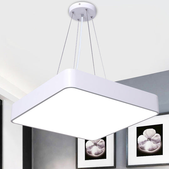 Nordic Led Commercial Pendant Light With Diffuser - Square Office Hanging Fixture White / 15.5