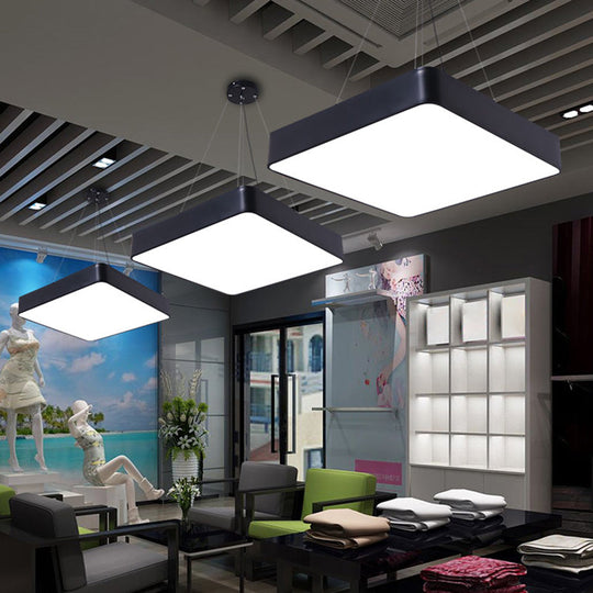 Nordic Led Commercial Pendant Light With Diffuser - Square Office Hanging Fixture