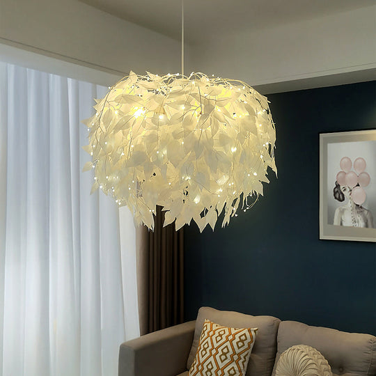 White Nordic Fabric Suspended Pendant Light for Living Room