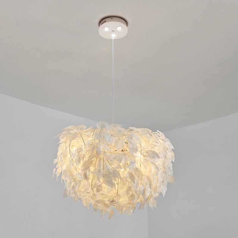 White Nordic Fabric Suspended Pendant Light for Living Room