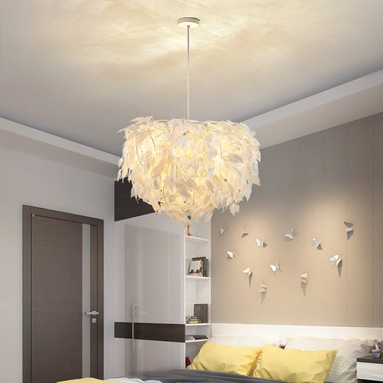 White Nordic Fabric Suspended Pendant Light for Living Room