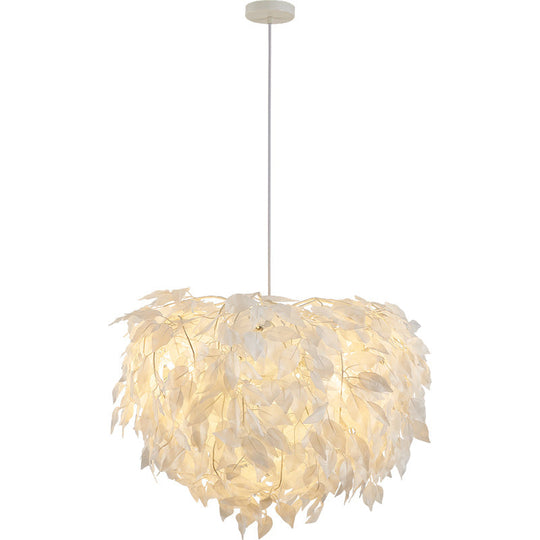 White Nordic Fabric Suspended Pendant Light for Living Room