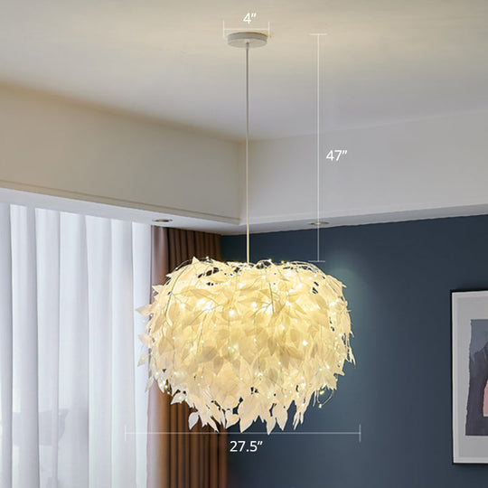 White Nordic Fabric Suspended Pendant Light for Living Room