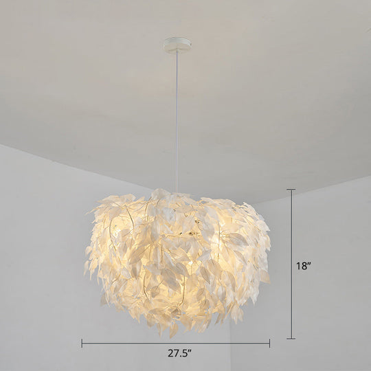 White Nordic Fabric Suspended Pendant Light for Living Room