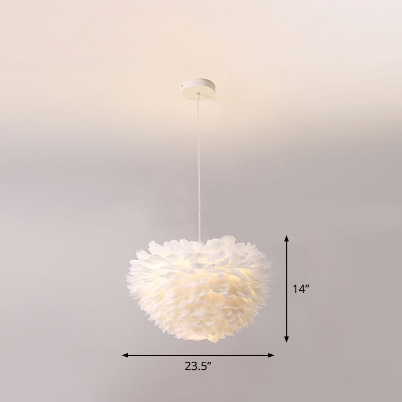 White Nordic Fabric Suspended Pendant Light for Living Room